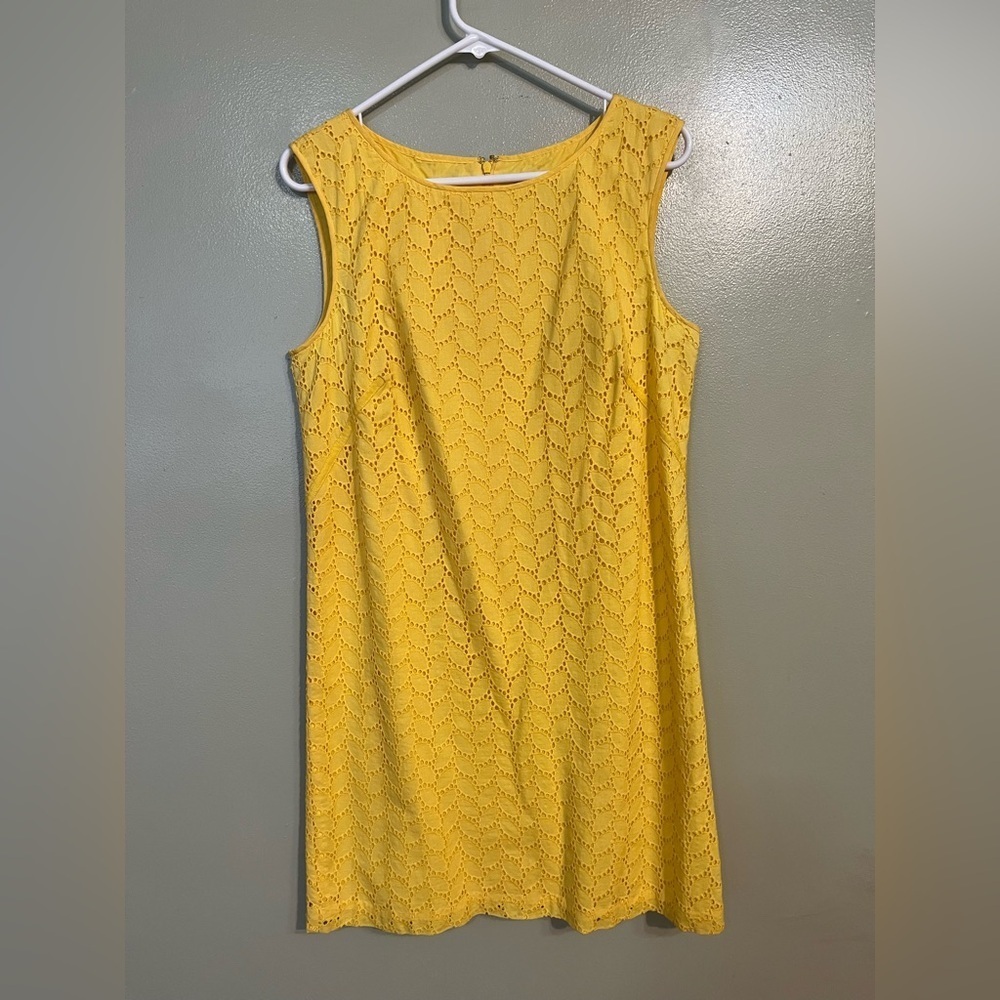 Loft Womens 100% Cotton Lined Back Zip Sleeves Embroidered Eyelid Dress Size 8